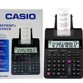 CALCULADORA CASIO HR-100RC-BK C/IMPRESION+ADAPTADOR (12-DIGITOS) NEGRA